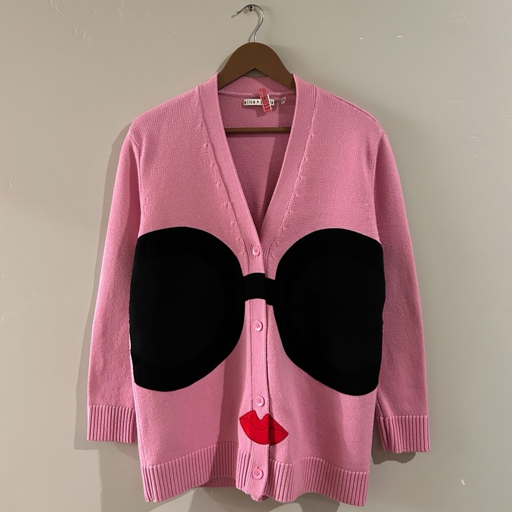 alice + olivia | bradford stace face grandpa cardigan in electric pink ↷ - Picture 10 of 16